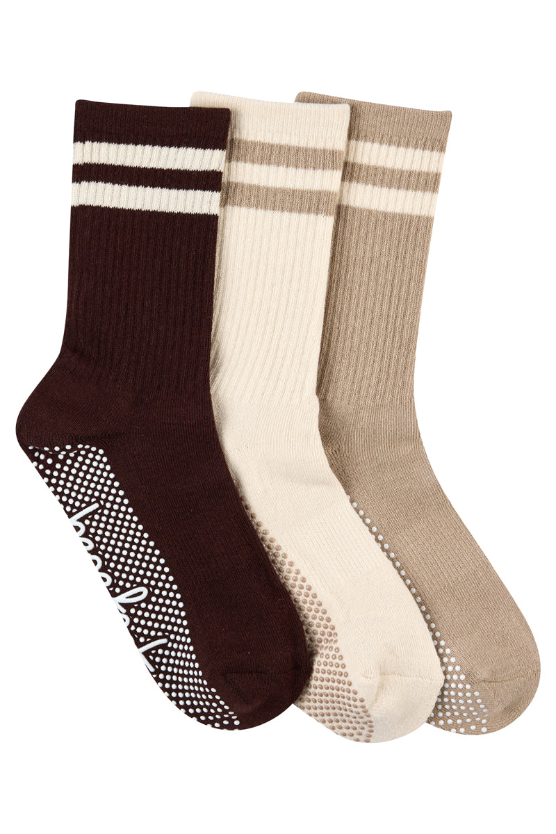 Cotton Retro Grip Socks -3 Pack- Cushion Sole