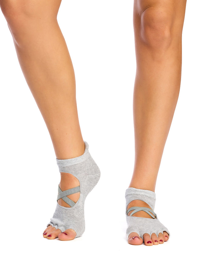 Ballet Toeless Grip socks - Pack 2- Cushion Sole  -Grey & Black