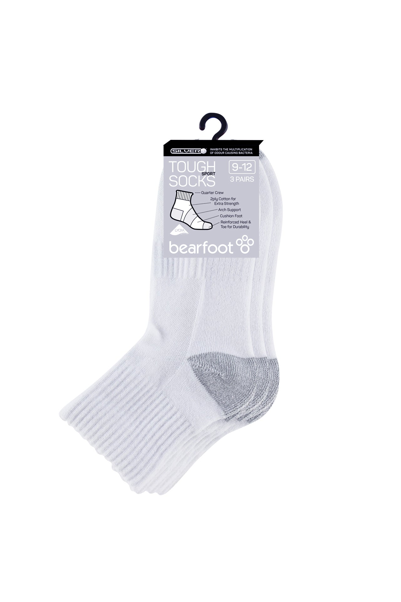 Tough Quarter Crew Cushion Foot Socks - 3 Pack- White