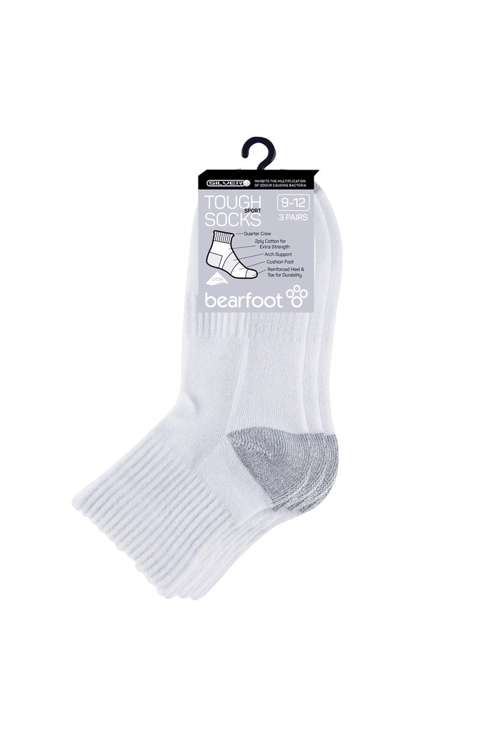 Tough Quarter Crew Cushion Foot Socks - 3 Pack- White