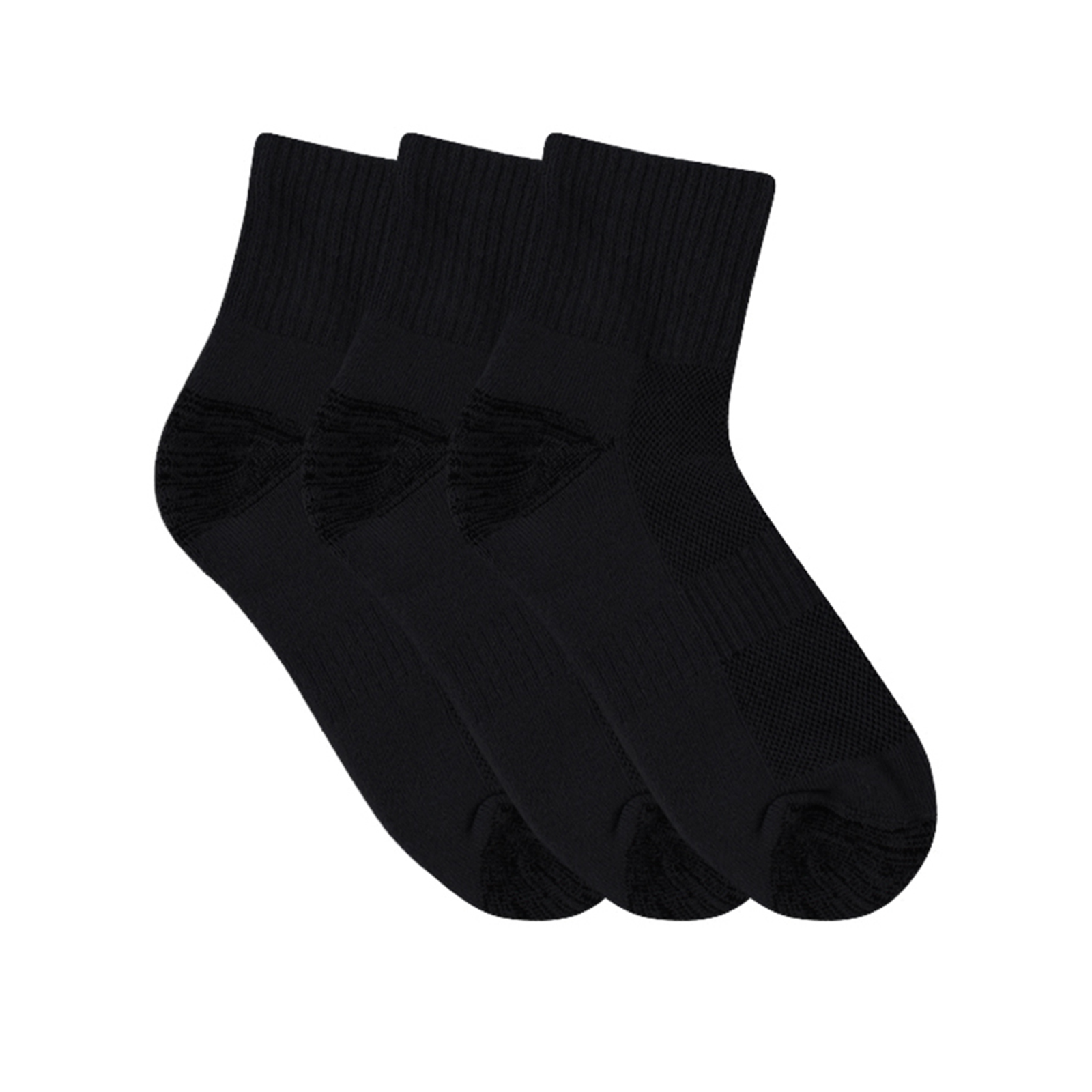 Tough Quarter Crew Cushion Foot Socks - 3 Pack- Black