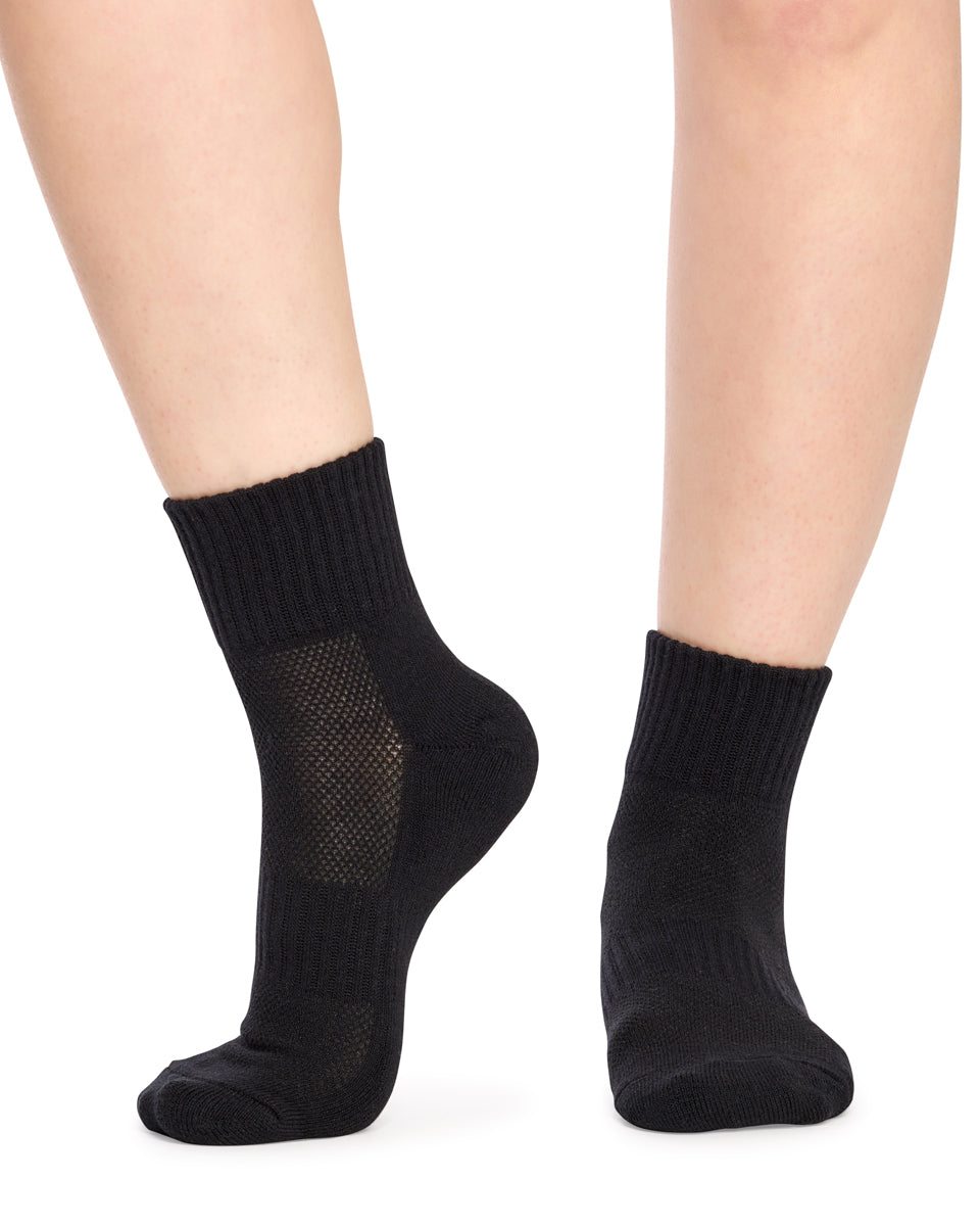 Tough Quarter Crew Cushion Foot Socks - 3 Pack- Black