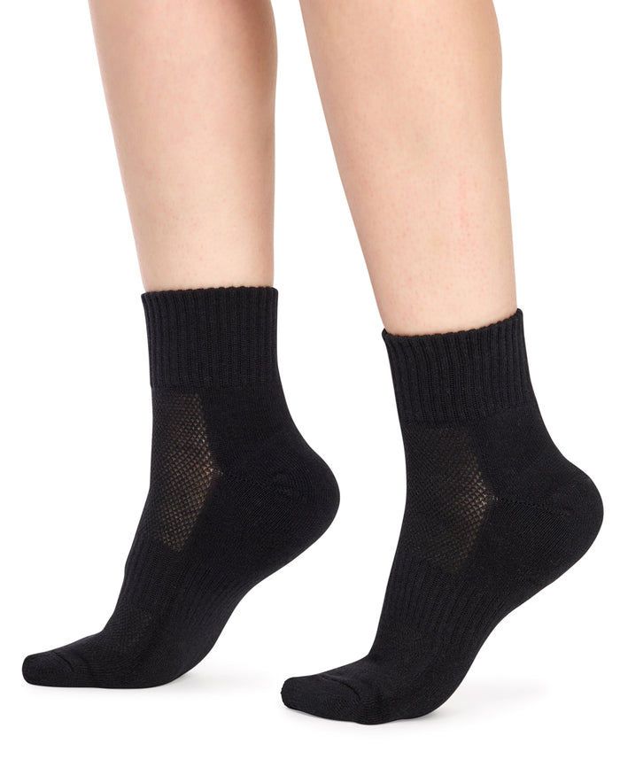 Tough Quarter Crew Cushion Foot Socks - 3 Pack- Black