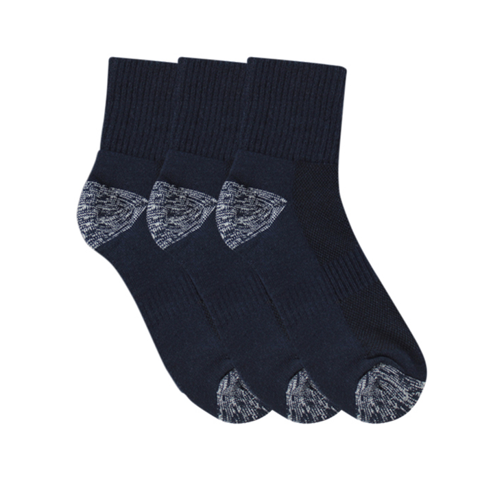 Tough Quarter Crew Cushion Foot Socks - 3 Pack - Navy