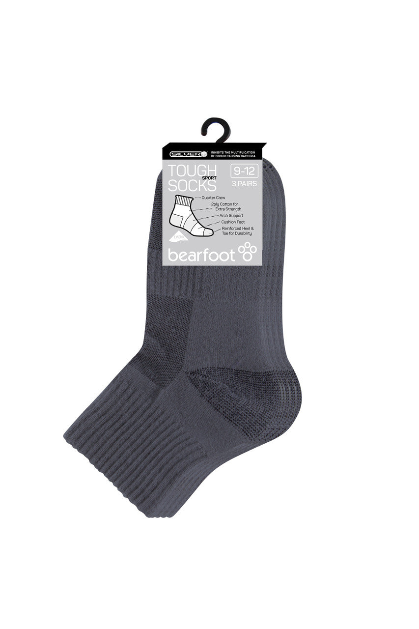Tough Quarter Crew Cushion Foot Socks - 3 Pack- School Grey