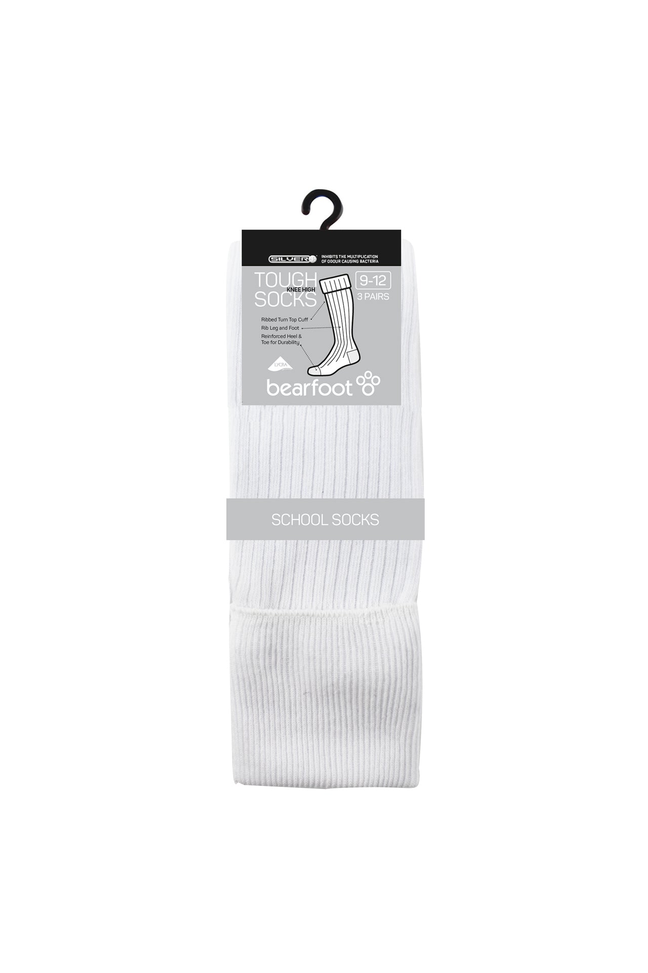Tough Knee High Socks - 3 Pack- White