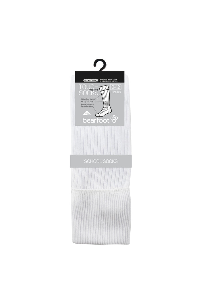 Tough Knee High Socks - 3 Pack- White