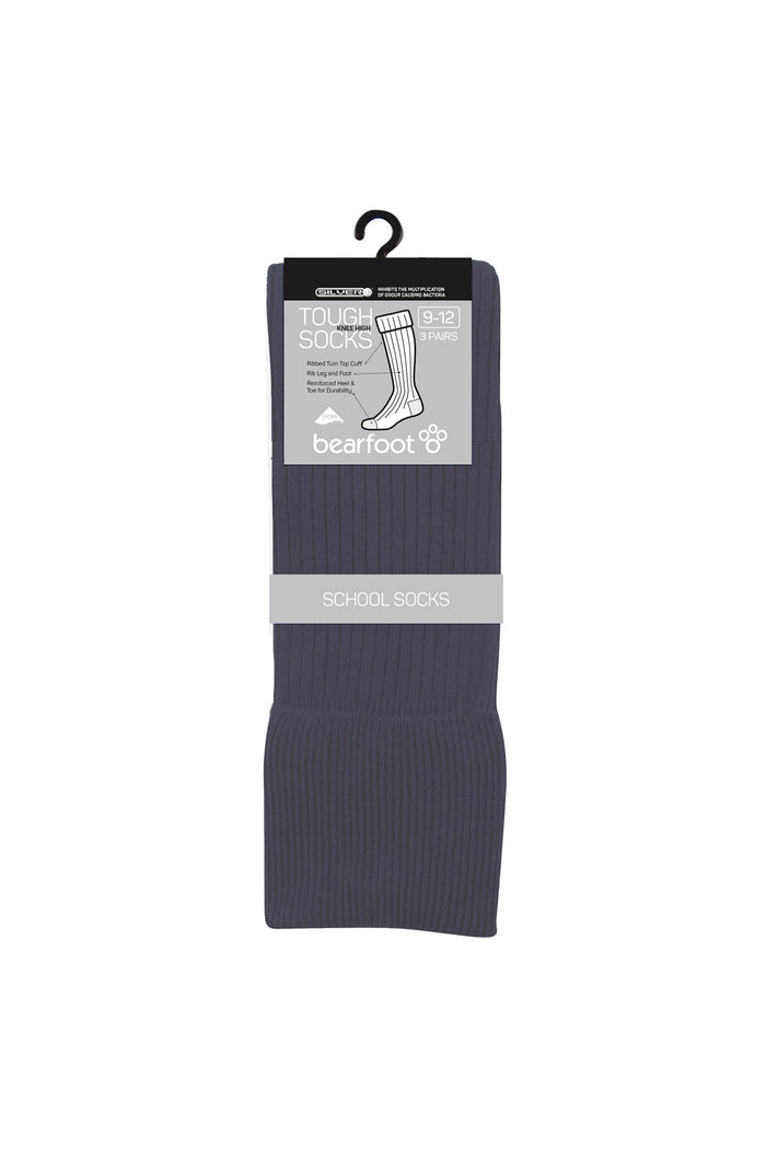 Tough Knee High Socks - 3 Pack- School Grey