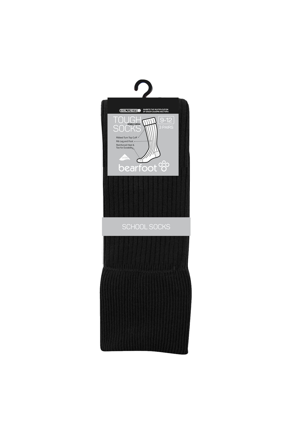 Tough Knee High Socks - 3 Pack- Black
