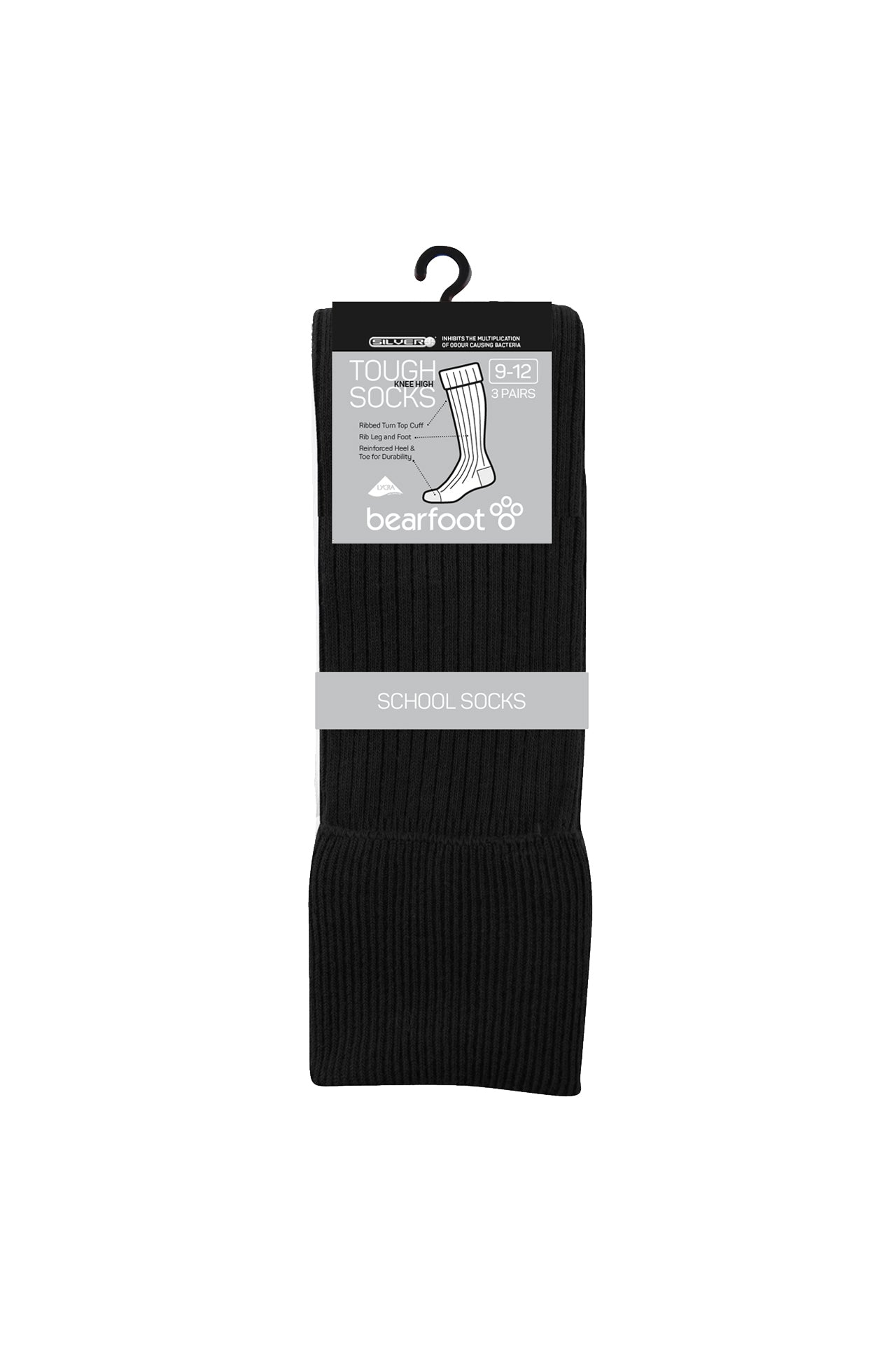 Tough Knee High Socks - 3 Pack- Black