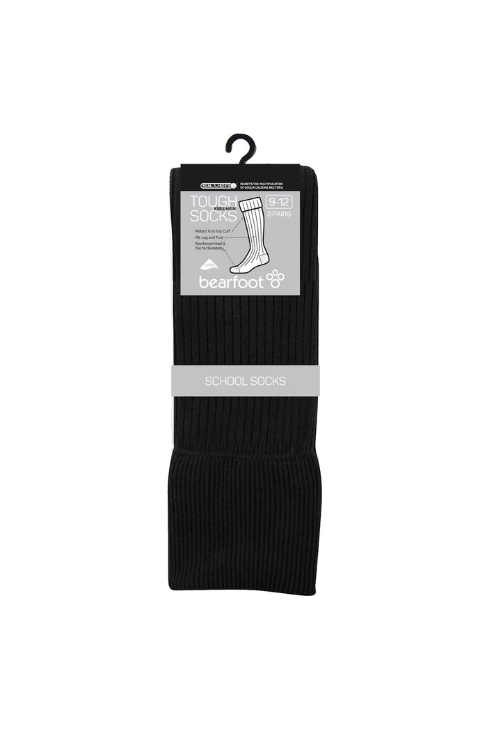 Tough Knee High Socks - 3 Pack- Black