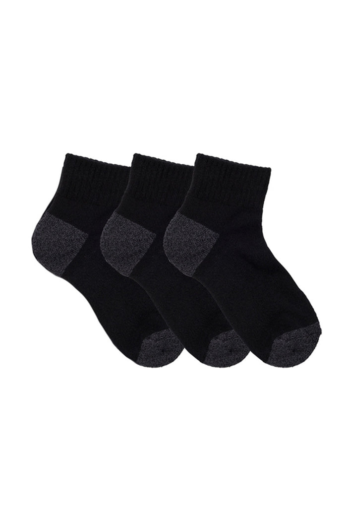 Kids Quarter Crew Sport Socks- 3 Pack- Black
