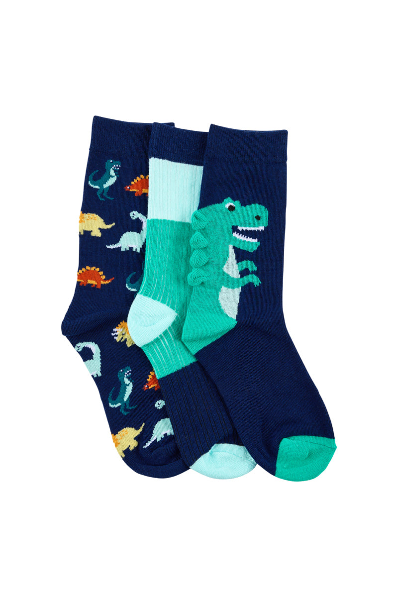 Kid's Cotton Rich Crew socks - 3 Pack - Dinosaurs