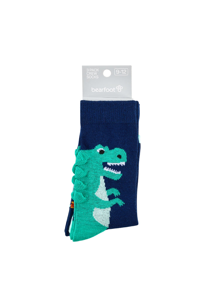 Kid's Cotton Rich Crew socks - 3 Pack - Dinosaurs