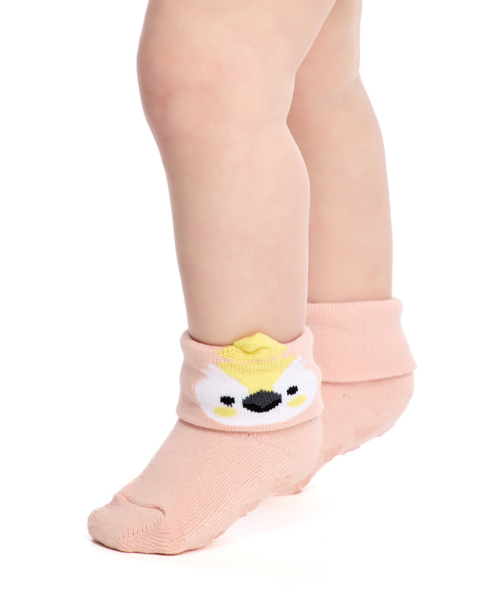Baby Socks in Australian Cotton- Turn top cuff, Terry cushion foot and Non-slip sole- 4 Pack - Cockatoo, Platypus, Bilby & Frog