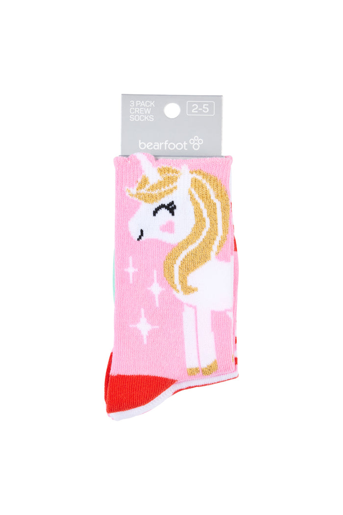 Kid's Cotton Rich Crew socks - 3 Pack - Golden Unicorn