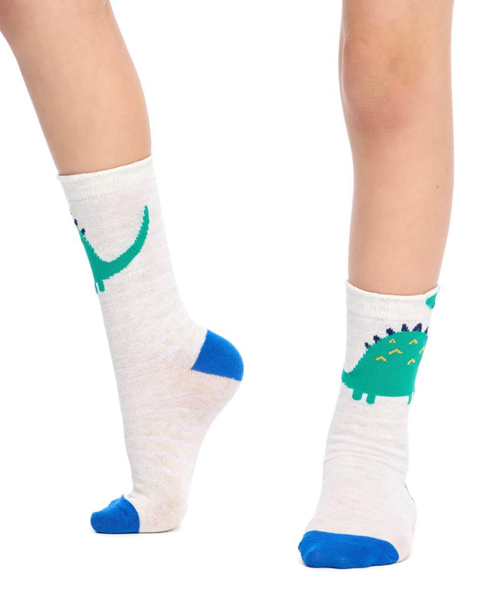 Kid's Cotton Rich Crew socks - 3 Pack - Sparkle Dinosaur