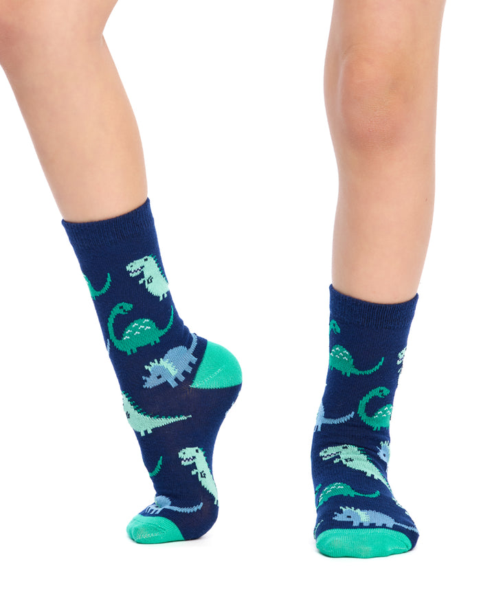 Kid's Cotton Rich Crew socks - 3 Pack - Sparkle Dinosaur