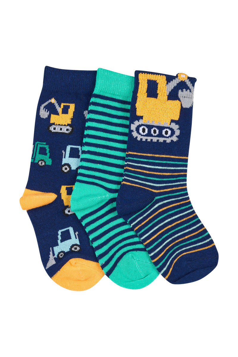 Kid's Cotton Rich Crew Socks - 3 Pack - Digger