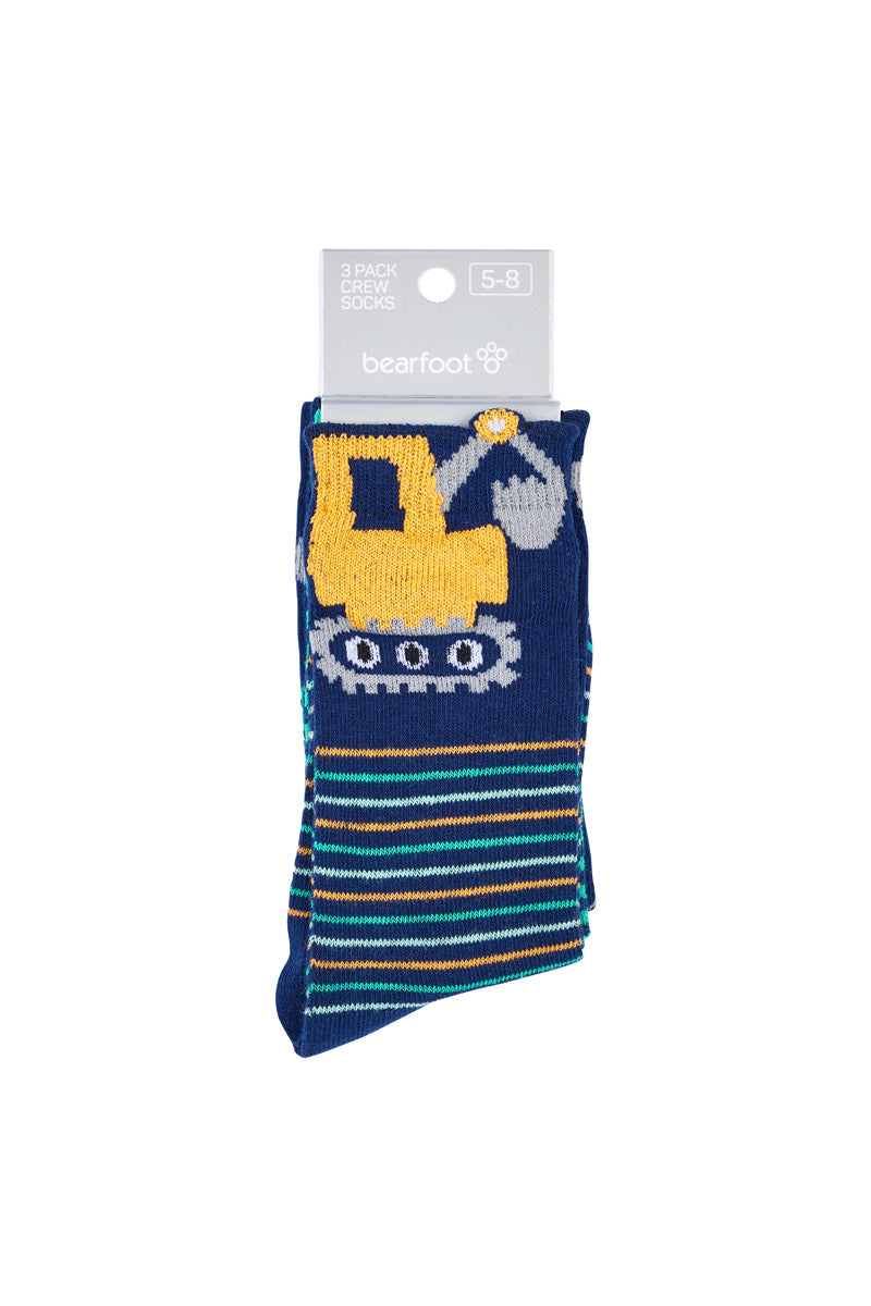 Kid's Cotton Rich Crew Socks - 3 Pack - Digger