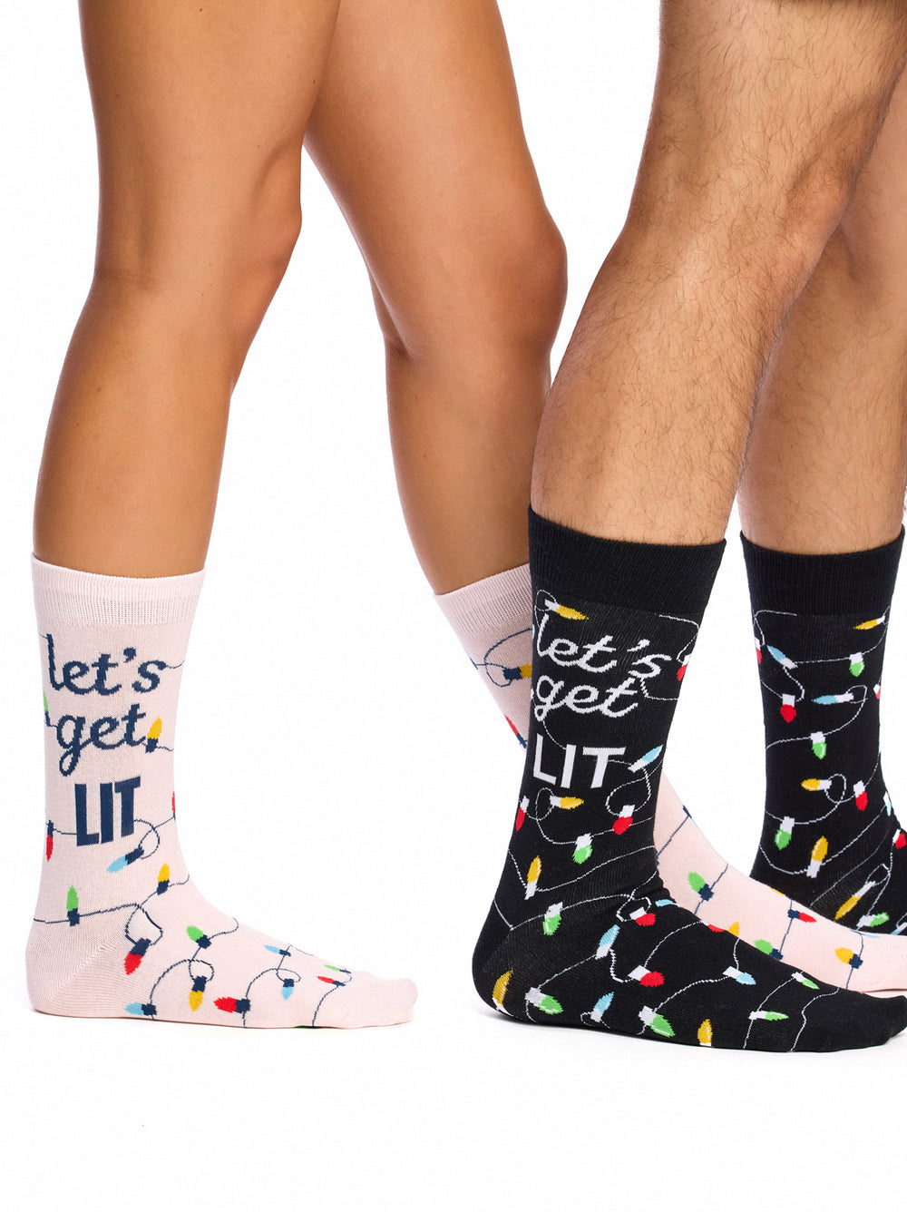 Men's & Women's Matching Pairs of Cotton Rich Crew Christmas Socks - Let's Get Lit Gift Box