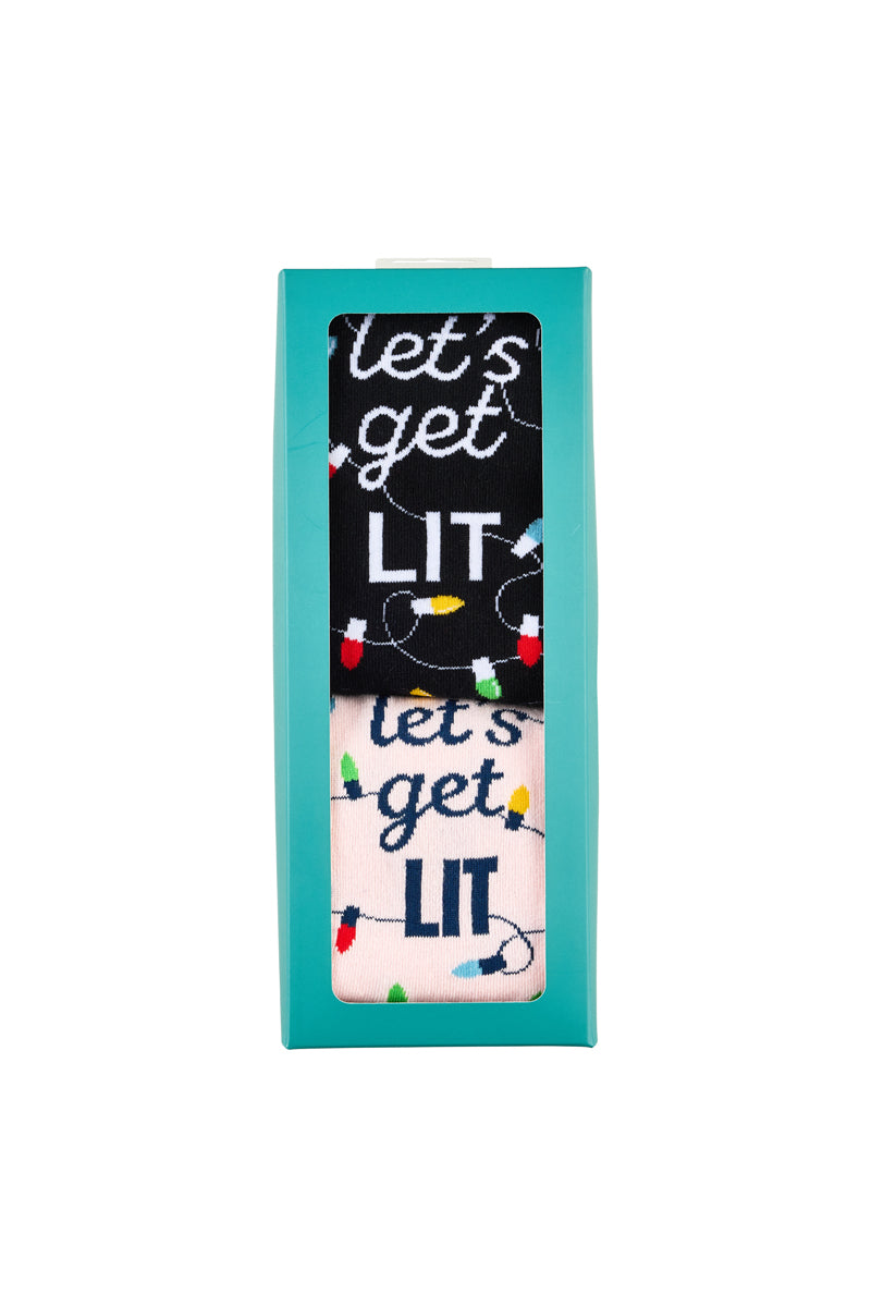 Men's & Women's Matching Pairs of Cotton Rich Crew Christmas Socks - Let's Get Lit Gift Box
