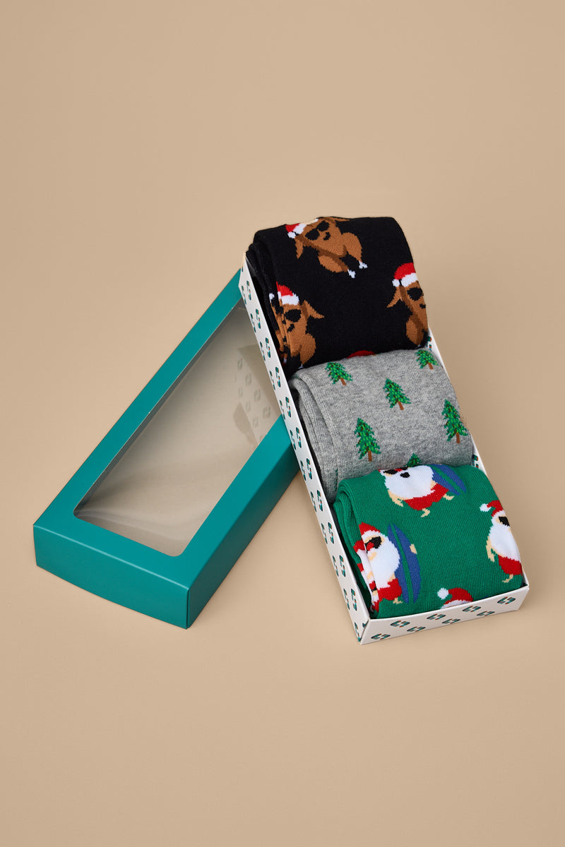 Men's Cotton Crew Novelty Socks 3 Pack - Gift Box