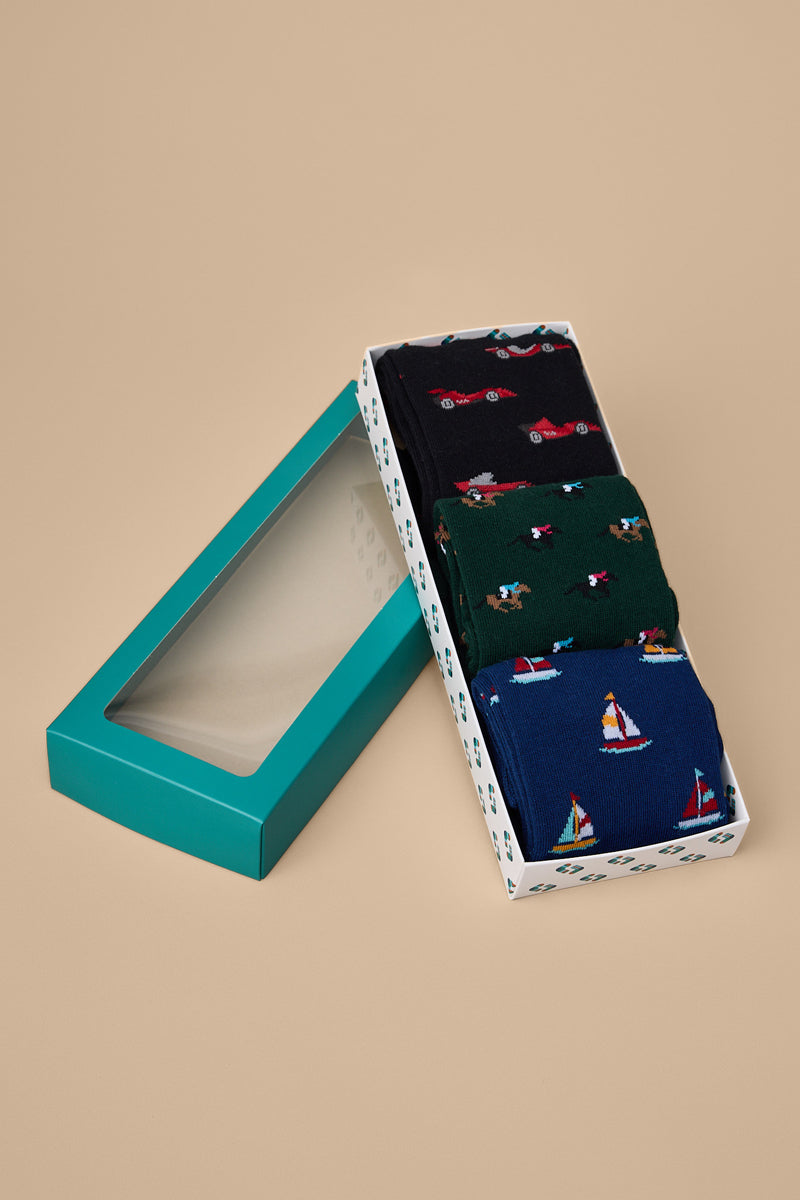 Men's Cotton Crew Novelty Socks 5 Pack - Racing Gift Box
