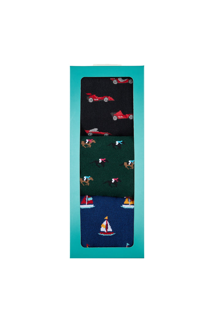 Men's Cotton Crew Novelty Socks 5 Pack - Racing Gift Box
