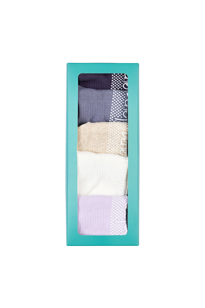 Women's Cotton Pilates No-Show with Non Slip 5 Pack - Misty Lilac Gift Box
