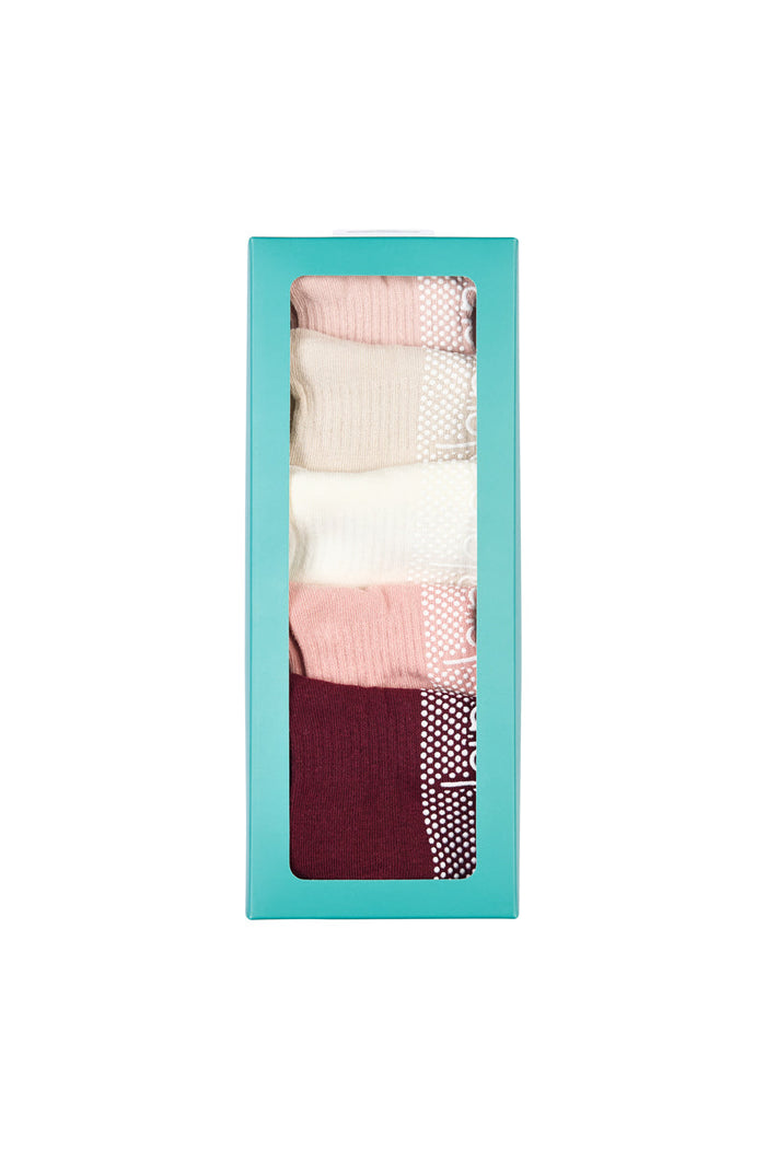 Women's Cotton Pilates No-Show with Non Slip 5 Pack - Berries & Cream Gift Box