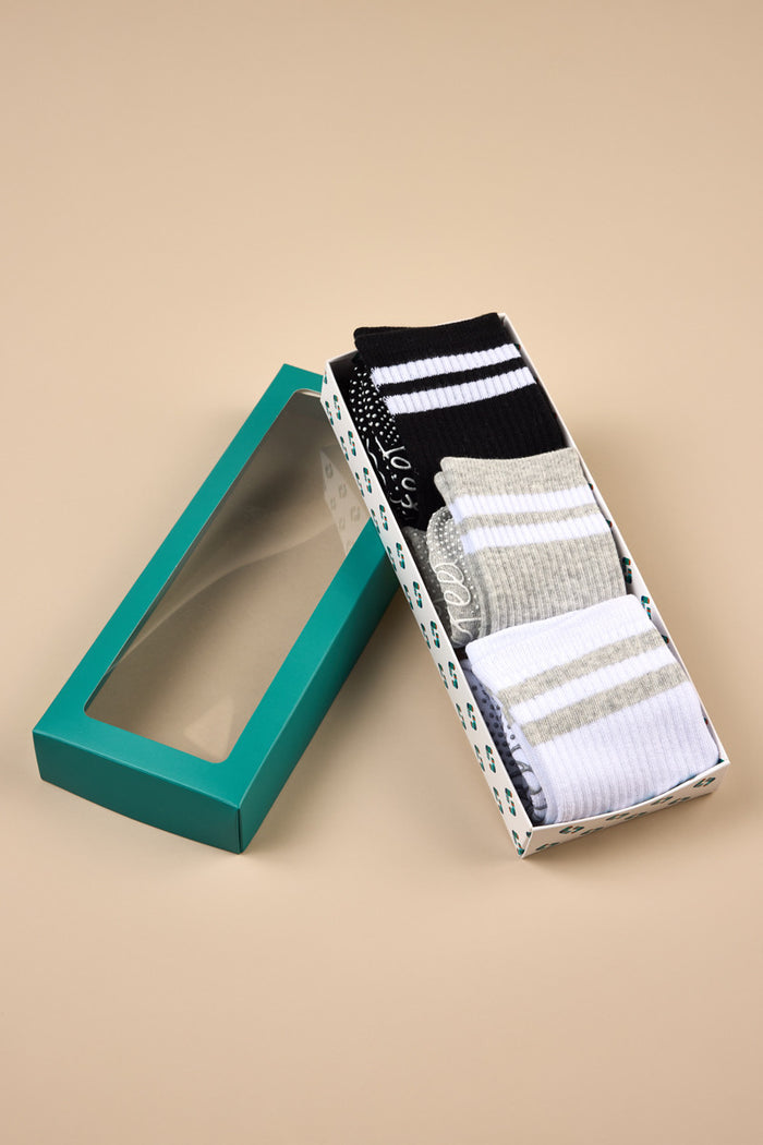 Men's Cotton Crew Pilates Socks 3 Pack - Core Gift Box