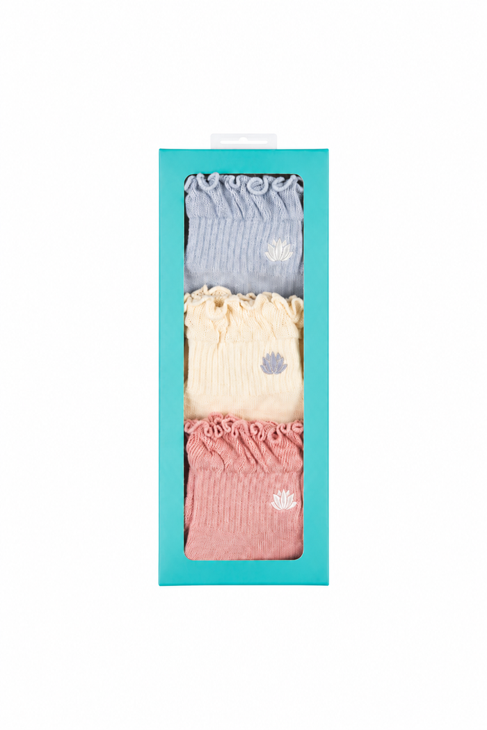 Women's Cotton Quarter Crew Pilates Socks 3 Pack - Dusky Skies Gift Box