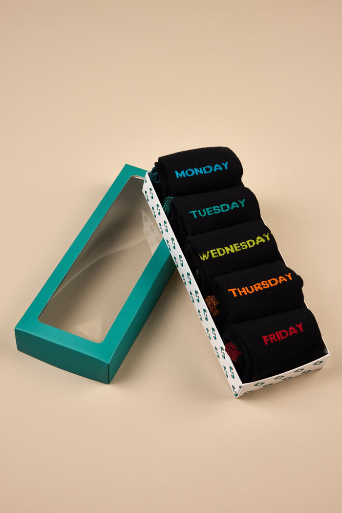 Men's Cotton Crew Novelty Socks 5 Pack - Days of the Week Gift Box