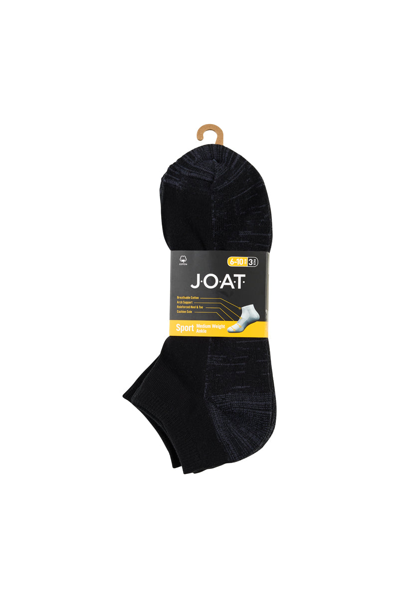 Reinforced Sport Ankle- 3 Pack- Black
