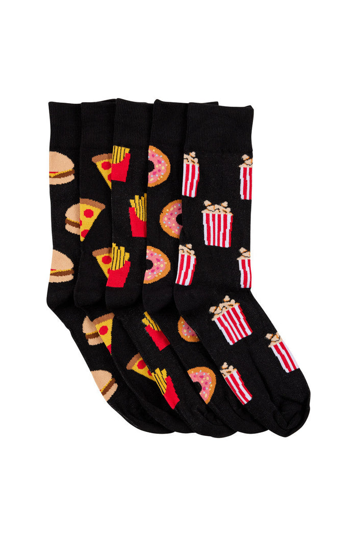 Men's Cotton Crew Novelty Socks 5 Pack - Junk Food Gift Box