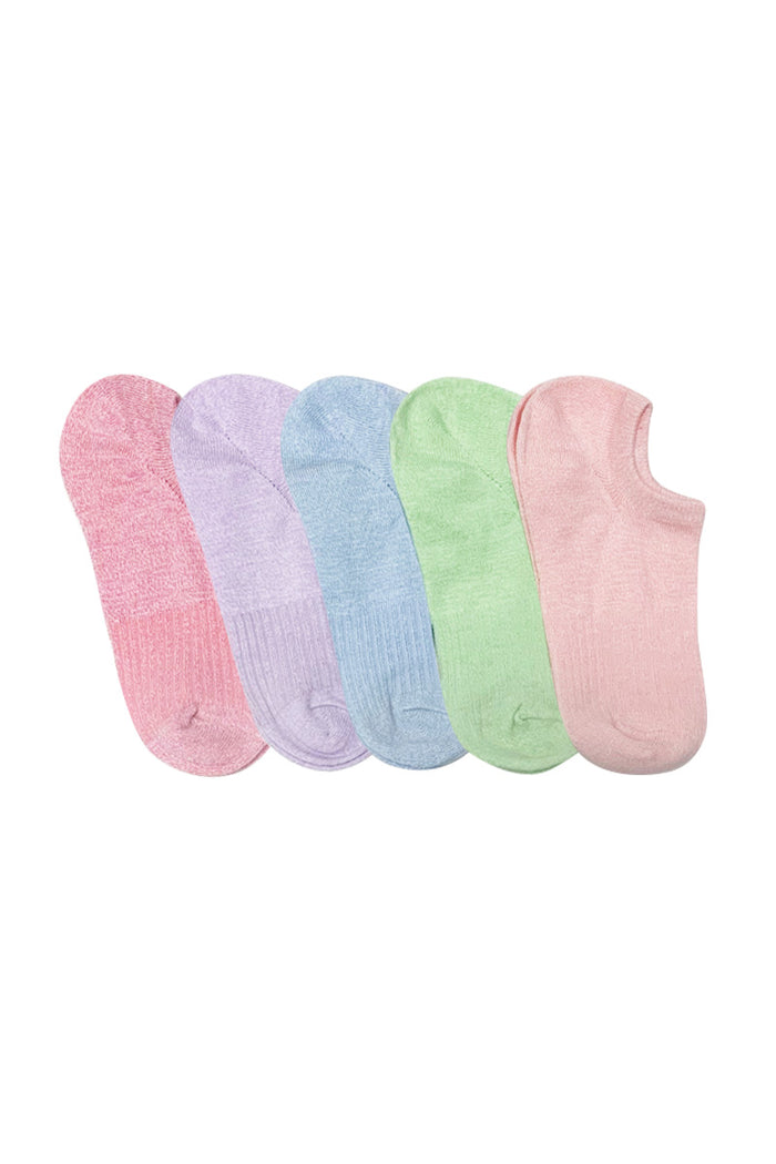 Women's Cotton No Show Socks 5 Pack - Bright Twisted Rib