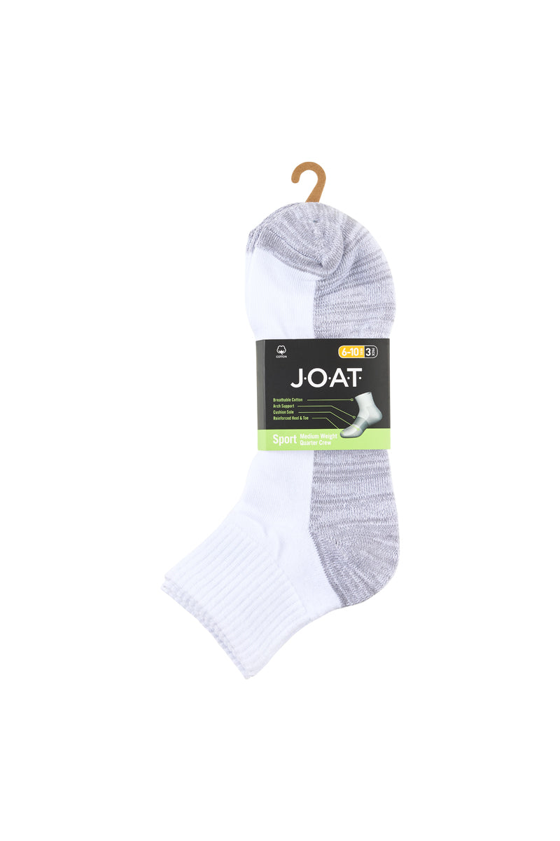 Reinforced Sport 1/4 Crew- 3 Pack- White