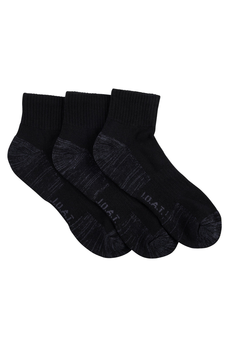 Reinforced Sport 1/4 Crew- 3 Pack- Black