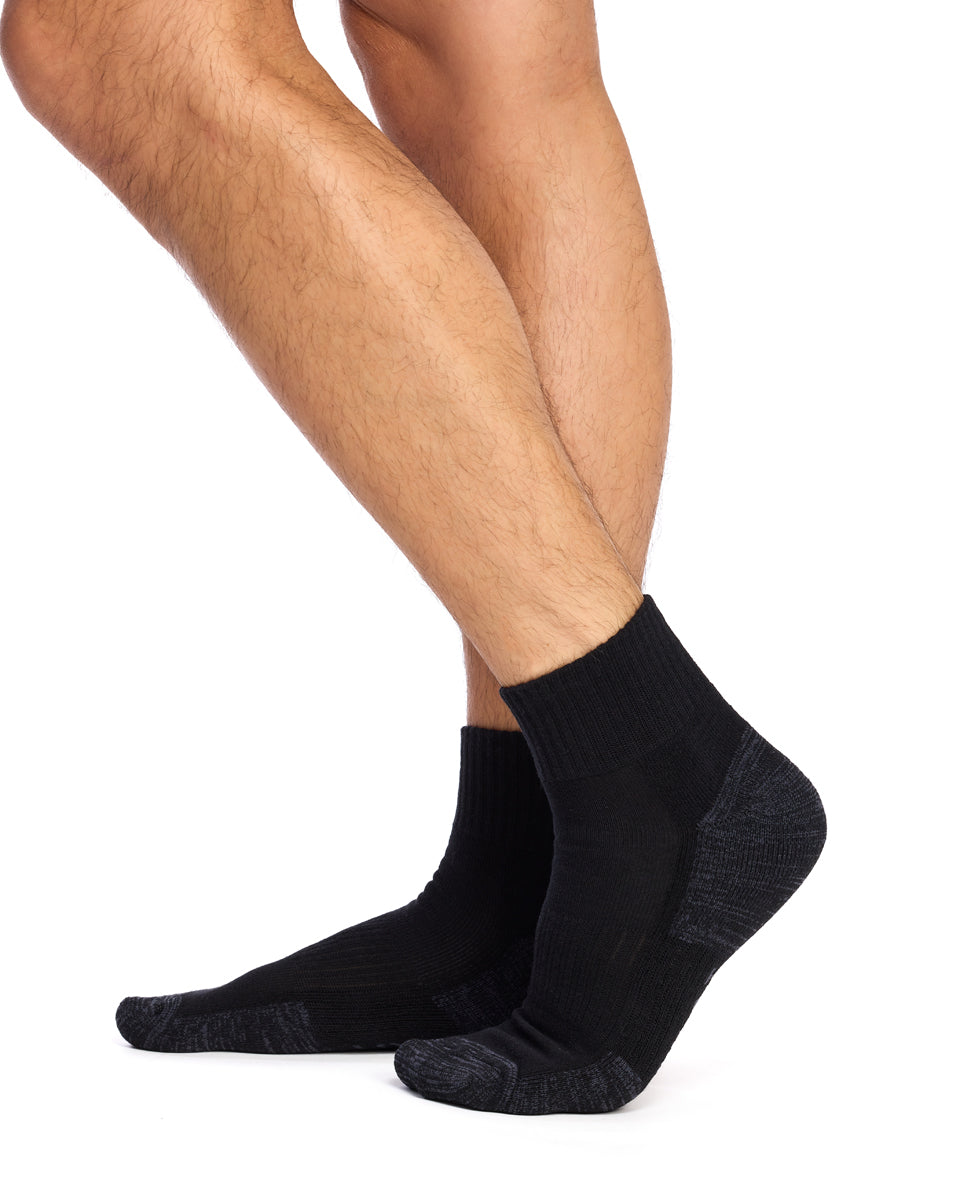 Reinforced Sport 1/4 Crew- 3 Pack- Black