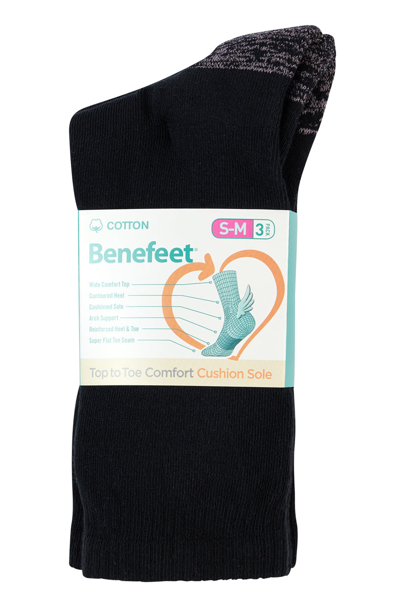 Cotton Top to Toe Comfort - 3 Pack -Cushion Sole-  Black/Pink