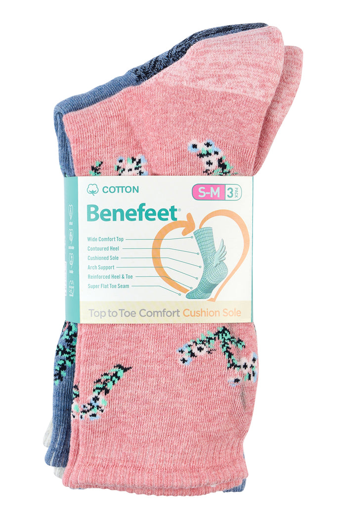Cotton Top to Toe Comfort - 3 Pack -Cushion Sole-  Floral