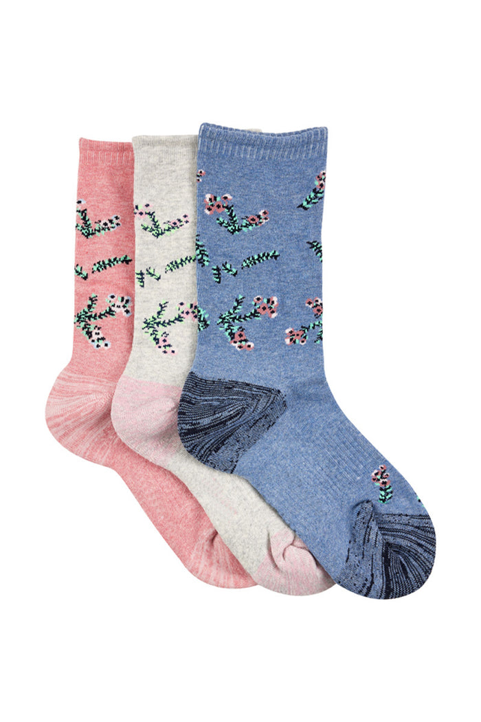 Cotton Top to Toe Comfort - 3 Pack -Cushion Sole-  Floral