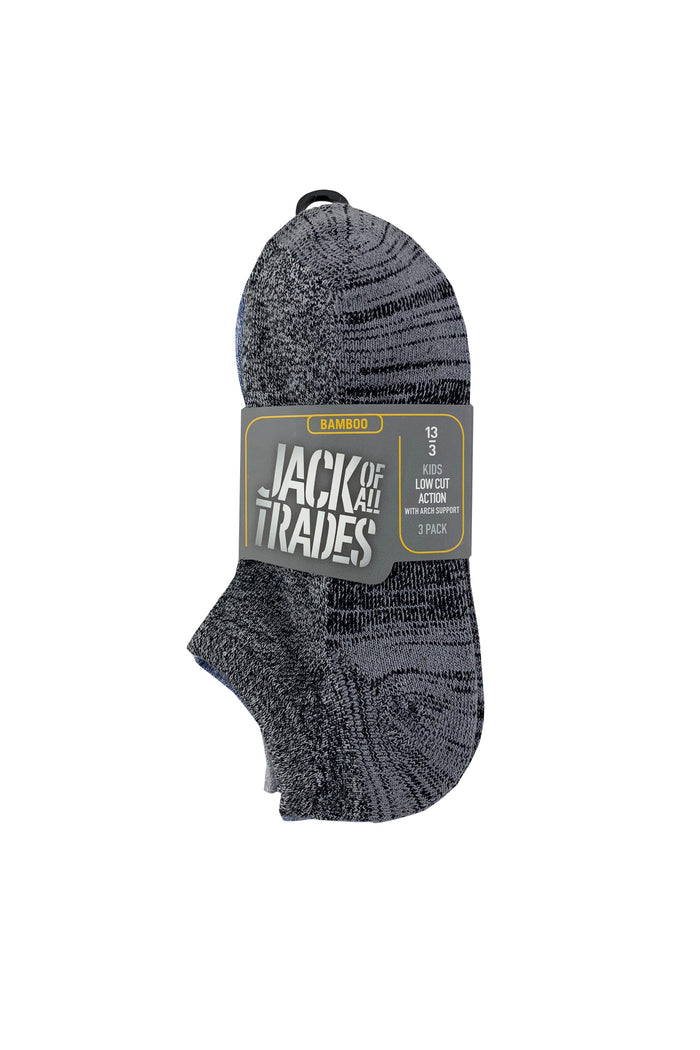 Kid's Bamboo Low Cut Action Socks with Arch Support - 3 Pack- Twisted Yarn