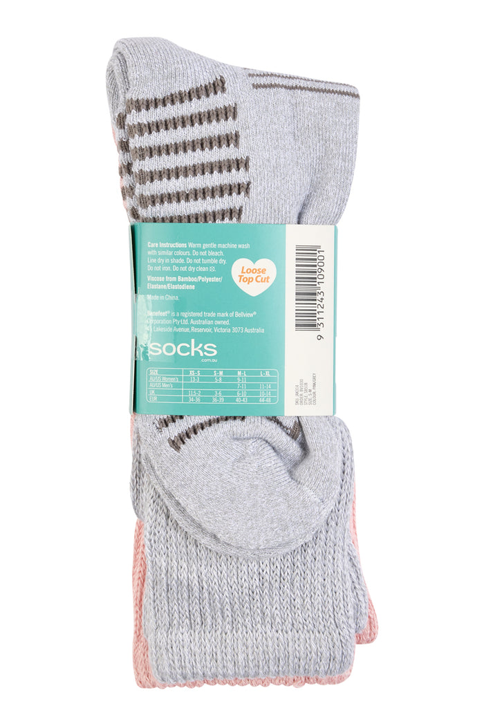 Bamboo Top to Toe Comfort - 2 Pack- Massaging Sole - Pink & Grey