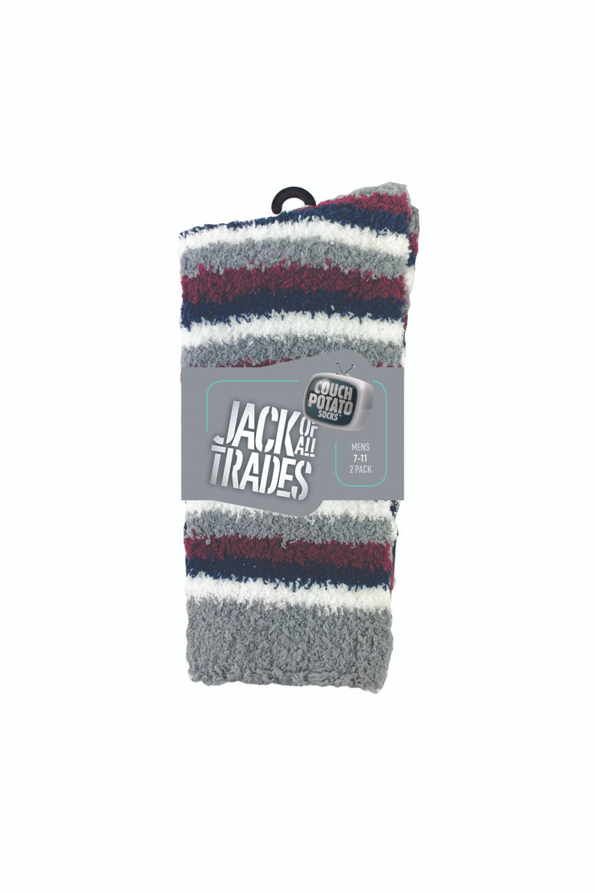 Men's Fluffy Home Socks with Non-slip 2 Pack - Block & Stripes