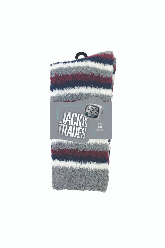 Men's Fluffy Home Socks with Non-slip 2 Pack - Block & Stripes