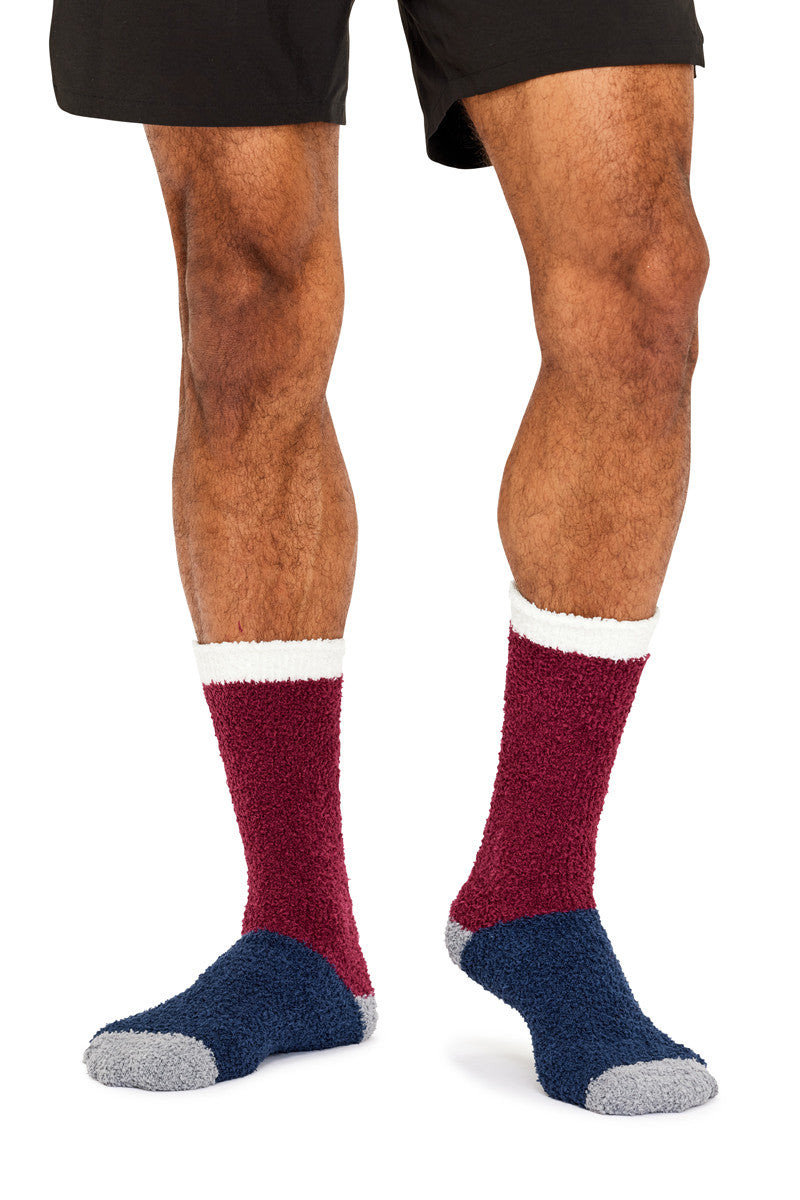 Men's Fluffy Home Socks with Non-slip 2 Pack - Block & Stripes