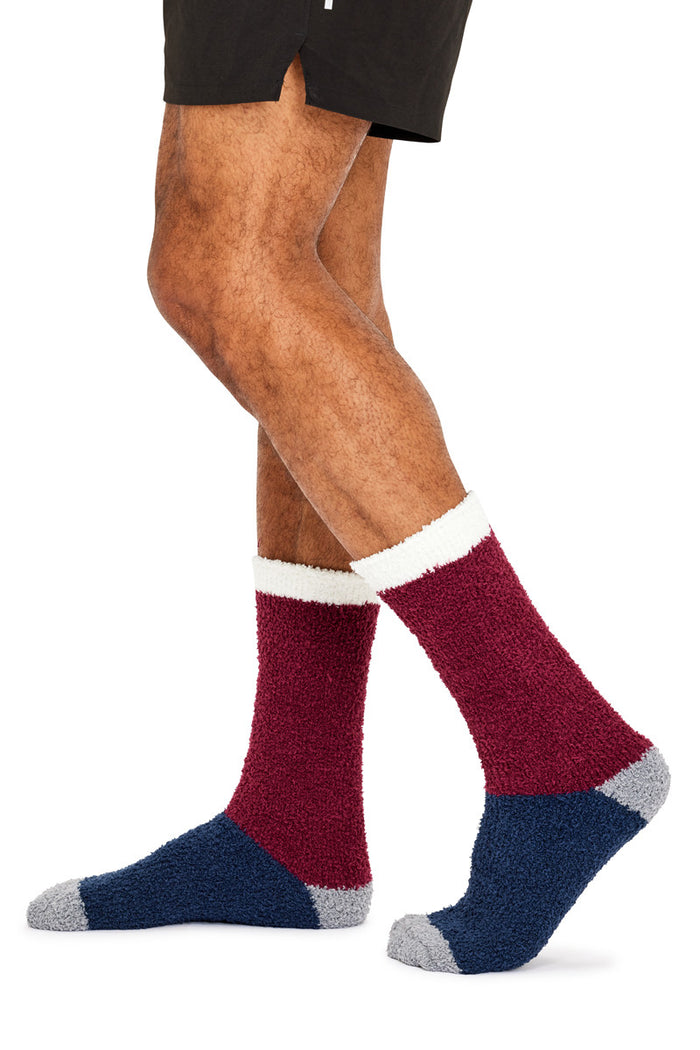 Men's Fluffy Home Socks with Non-slip 2 Pack - Block & Stripes