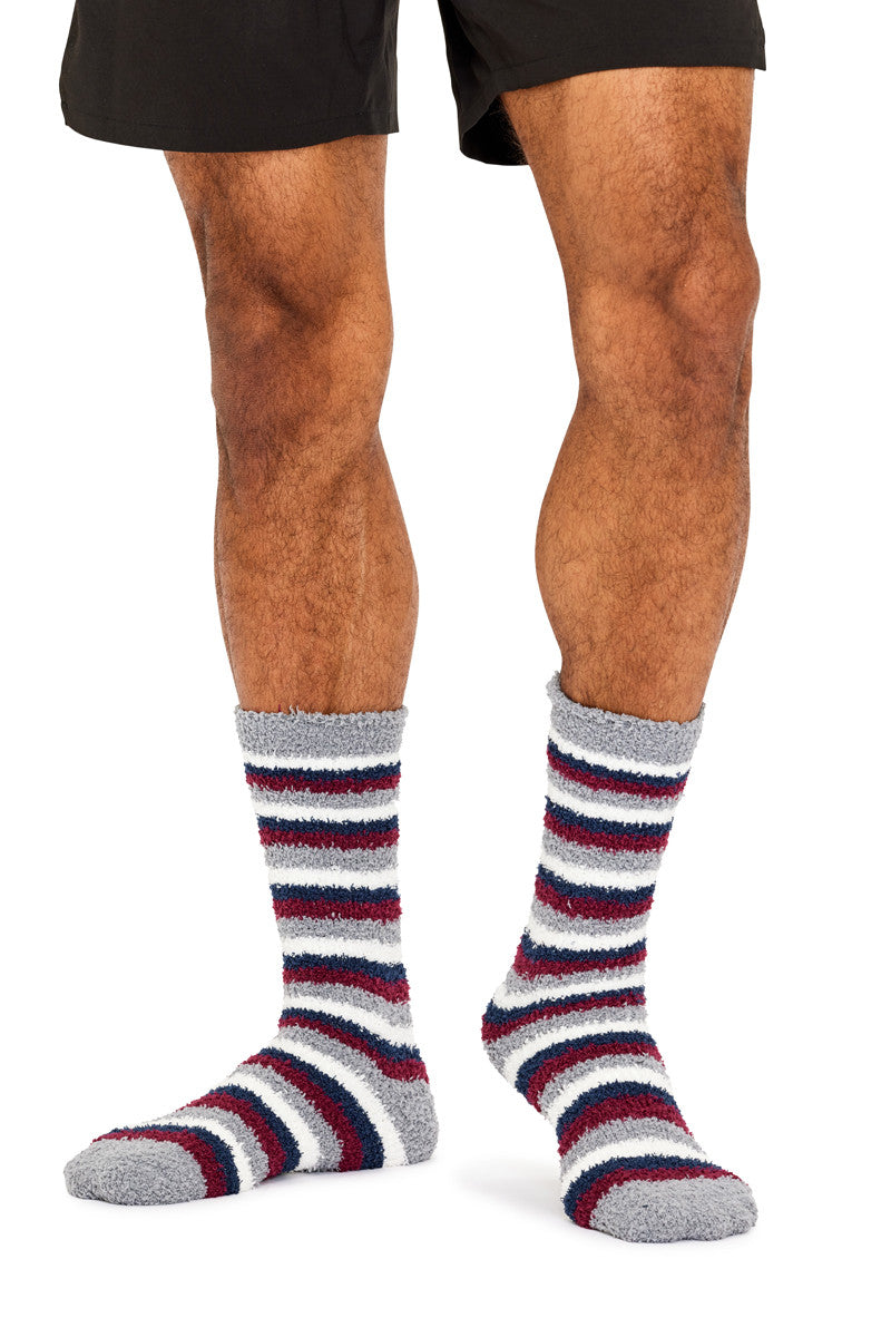 Men's Fluffy Home Socks with Non-slip 2 Pack - Block & Stripes